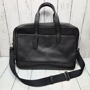 Coach Hamilton Pebble Leather Double Zip Briefcase Messenger Bag Black F27617